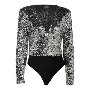 $104 BARDOT Siren Bodysuit Silver Sequin size 4 XS has stretch